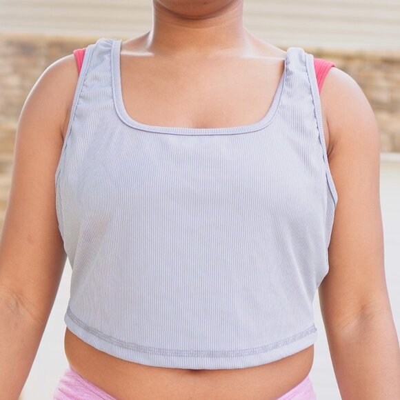 SHEIN Curve Plus Size 1X Square Neck Crop Tank Rib Knit Athletic Gray - Picture 1 of 8